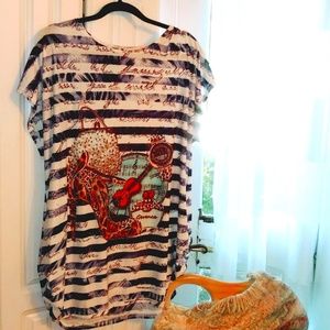 Blossom by P. Cute Blue and White Stripped Top